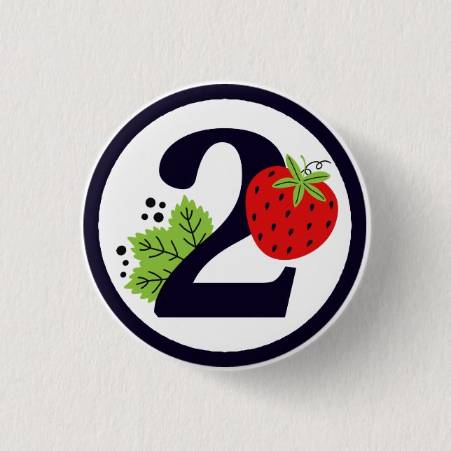 TWO Sweet Strawberry Birthday Girl 2nd Year Party  1 Inch Round Button (Front)