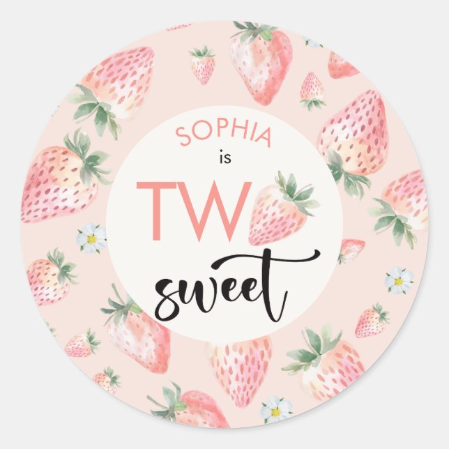 Two sweet strawberry kids birthday classic round sticker (Front)