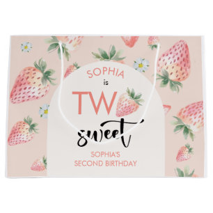 Two sweet strawberry kids birthday large gift bag