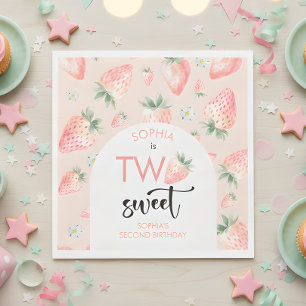Two sweet strawberry kids birthday napkin