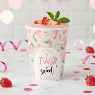 Two sweet strawberry kids birthday paper cups