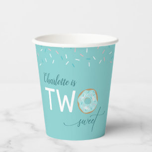 Two Sweet Teal Frosting Girl 2nd Birthday Paper Cups