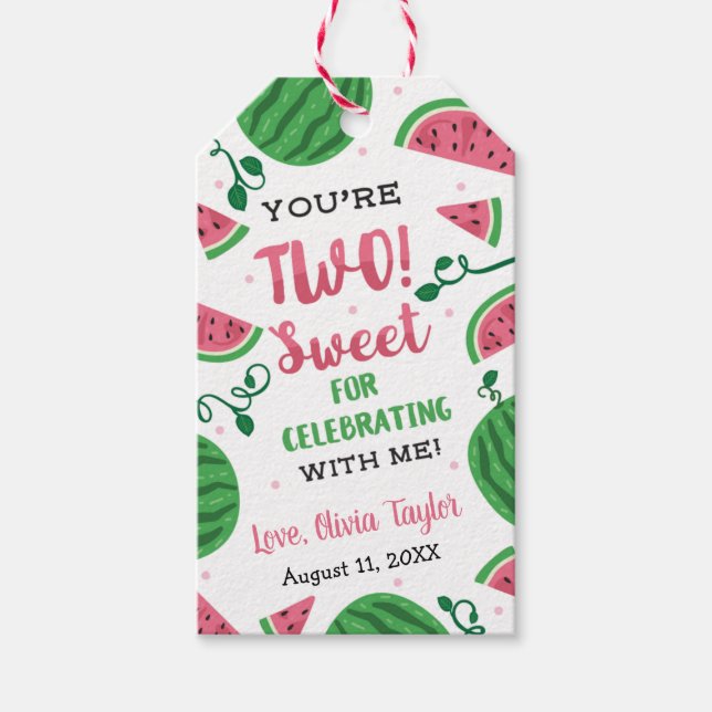 Two Sweet Watermelon Birthday Favour Tag (Front)