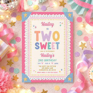 Two Sweet Whimsical Girl 2nd Birthday Party Invitation