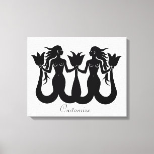 Two-Tail Mermaid Silhouette Thunder_Cove  Canvas Print