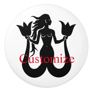 Two-Tail Mermaid Silhouette Thunder_Cove Ceramic Knob
