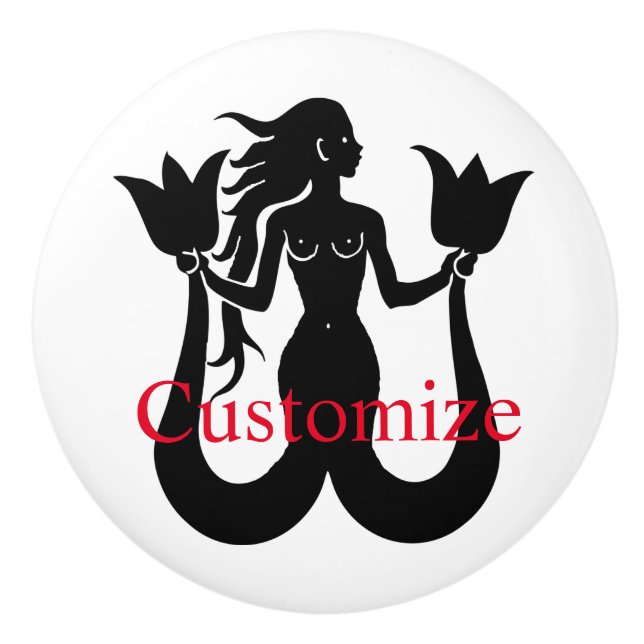  Two-Tail Mermaid Silhouette Thunder_Cove Ceramic Knob (Front)