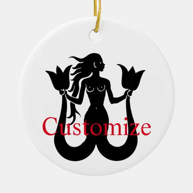  Two Tail Mermaid Silhouette Thunder_Cove Ceramic Ornament (Front)