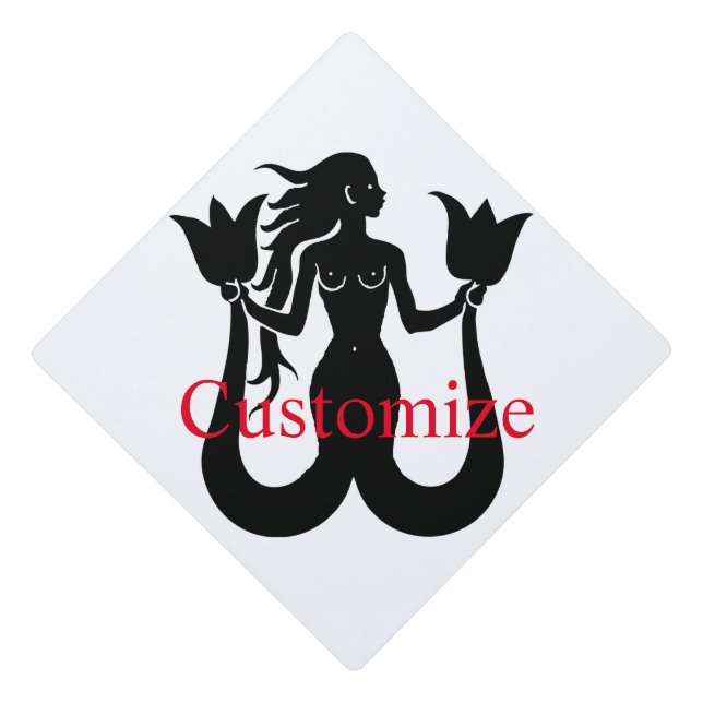  Two-Tail Mermaid Silhouette Thunder_Cove Graduation Cap Topper (Front)