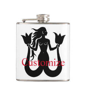  Two-Tail Mermaid Silhouette Thunder_Cove Hip Flask