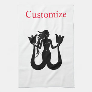  Two-Tail Mermaid Silhouette Thunder_Cove Kitchen Towel