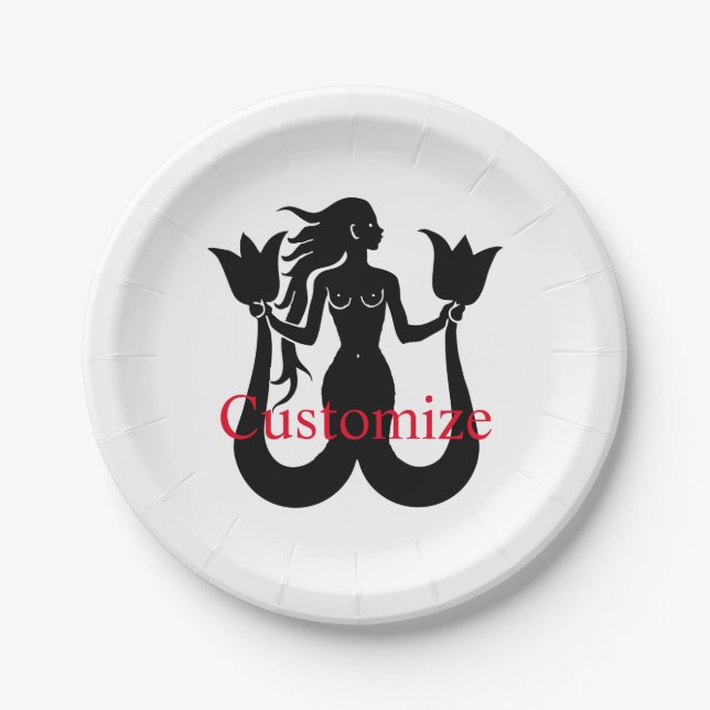  Two-Tail Mermaid Silhouette Thunder_Cove Paper Plate (Front)