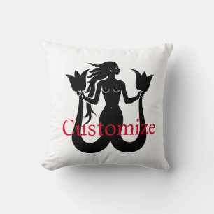  Two-Tail Mermaid Silhouette Thunder_Cove Throw Pillow