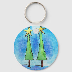 Two Tall Christmas Trees Keychain