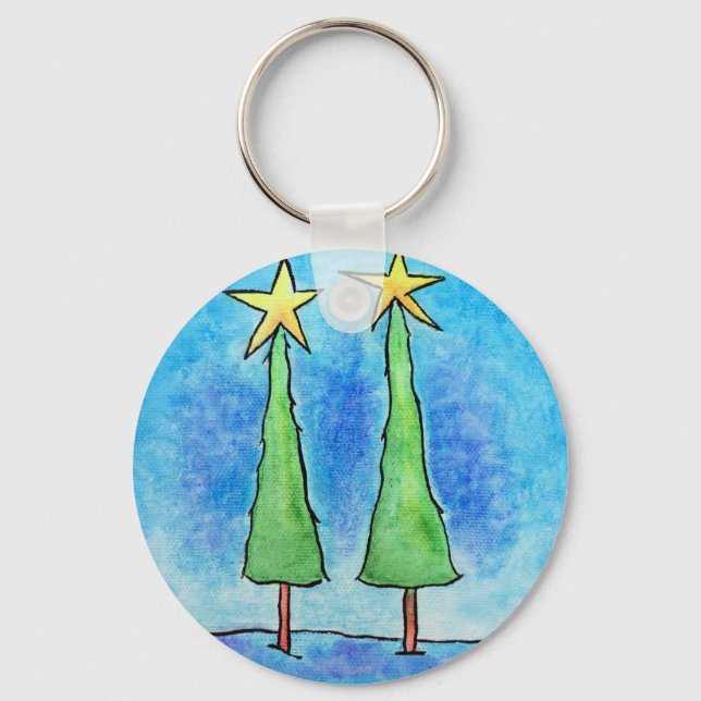 Two Tall Christmas Trees Keychain (Front)