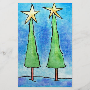 Two Tall Christmas Trees Stationery