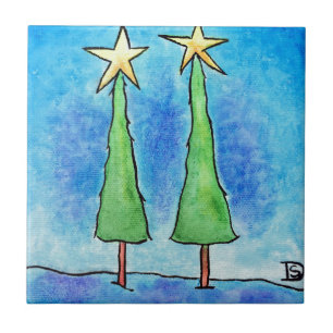 Two Tall Christmas Trees Tile