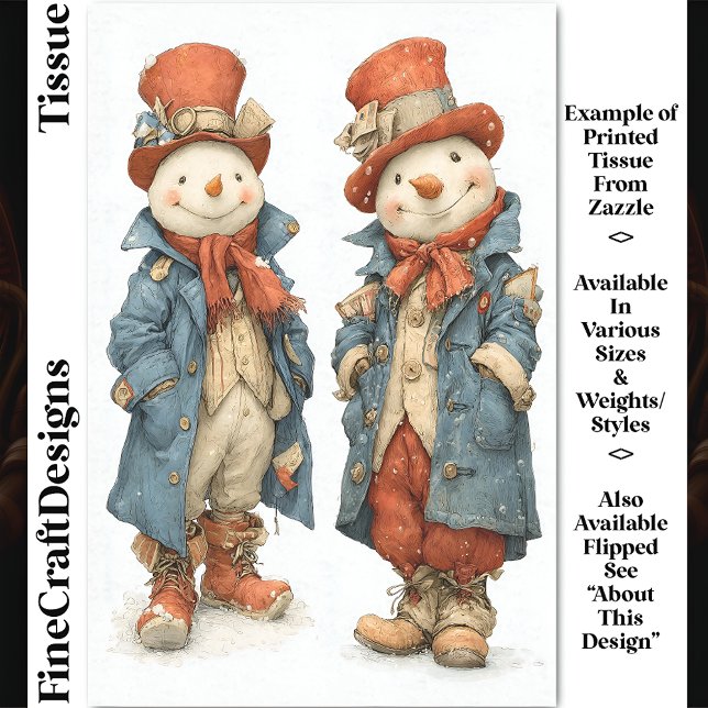 Two Tall Quirky Watercolor Snowmen DS5R Decoupage Tissue Paper (Creator Uploaded)