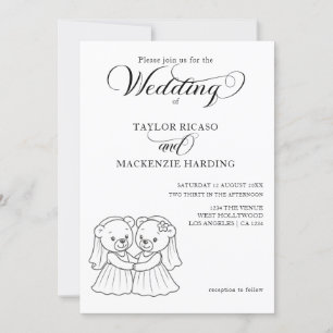 Two Teddy Bear Brides in Wedding Dresses Invitation
