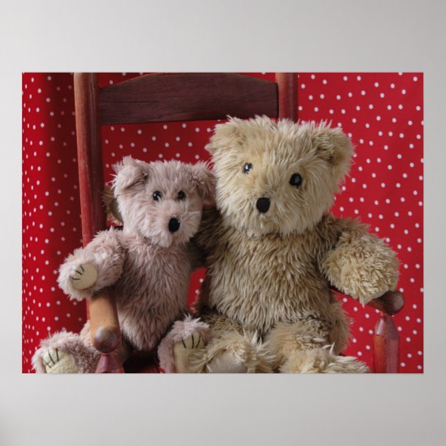 two teddy bears in a red chair poster (Front)