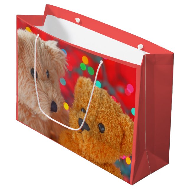 Two teddy bears with Christmas lights Large Gift Bag (Front Angled)