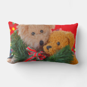 Two teddy bears with greenery and bow lumbar pillow