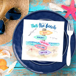 Two The Beach | Kids 2nd Birthday Napkin<br><div class="desc">Fun, summery kid's 2nd birthday party napkins feature a tropical beach directional sign with turquoise ocean waves, sea birds, starfish sea shells and "Take me TWO the beach" typography. You can personalize the text with your little one's name, date, and a couple of your favourite dream destinations (or whatever text...</div>