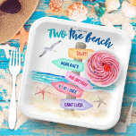 Two The Beach | Kids 2nd Birthday Paper Plate<br><div class="desc">Fun, summery kid's 2nd birthday party paper plates feature a tropical beach directional sign with turquoise ocean waves, sea birds, starfish sea shells and "Take me TWO the beach" typography. You can personalize the text with your little one's name, date, and a couple of your favourite dream destinations (or whatever...</div>