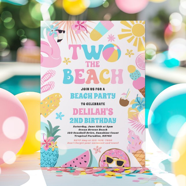 Two The Beach Summer 2nd Birthday Beach Party  Invitation (Creator Uploaded)