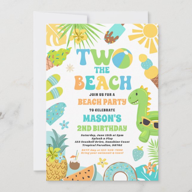 Two The Beach Summer 2nd Birthday Beach Party  Invitation (Front)