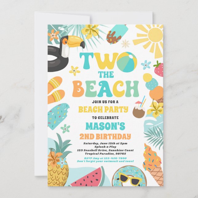 Two The Beach Summer 2nd Birthday Beach Party  Invitation (Front)