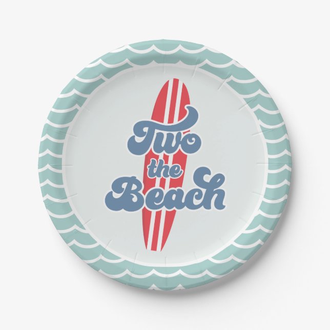Two the Beach Surf Beach 2nd Birthday Paper Plates (Front)
