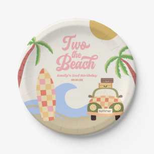 Two The Beach Surf Board Pink 2nd Birthday Party Paper Plate