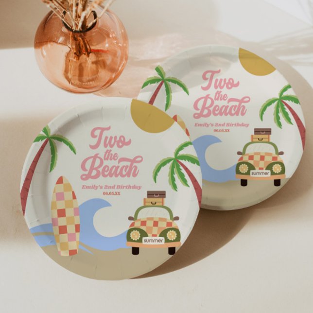Two The Beach Surf Board Pink 2nd Birthday Party Paper Plate (Creator Uploaded)