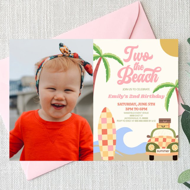 Two The Beach Surf Picture 2nd Birthday Party Invitation (Creator Uploaded)