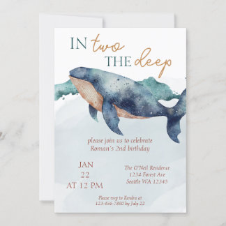 Two the Deep Whimsical Ocean Whale Invitation
