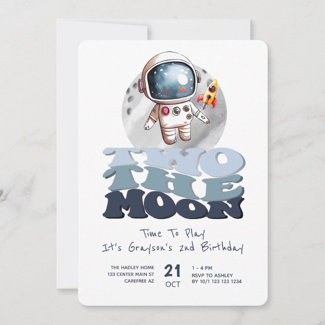 Two the Moon 2nd Birthday Astronaut Invitation (Front)