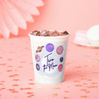 Two the Moon 2nd Birthday Editable Invitation Pape Paper Cups