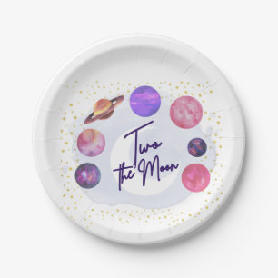 Two the Moon 2nd Birthday Editable Invitation Paper Plate
