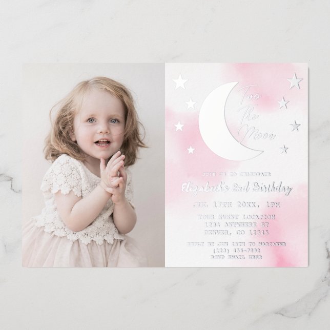 Two The Moon 2nd Birthday Foil Invitation (Front)