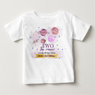 Two The Moon 2nd Birthday Girl Moon Stars Rocket Baby T-Shirt