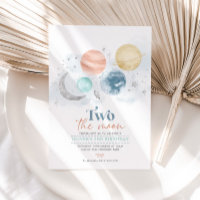 Two The Moon 2nd Birthday Invitation Boy Silver