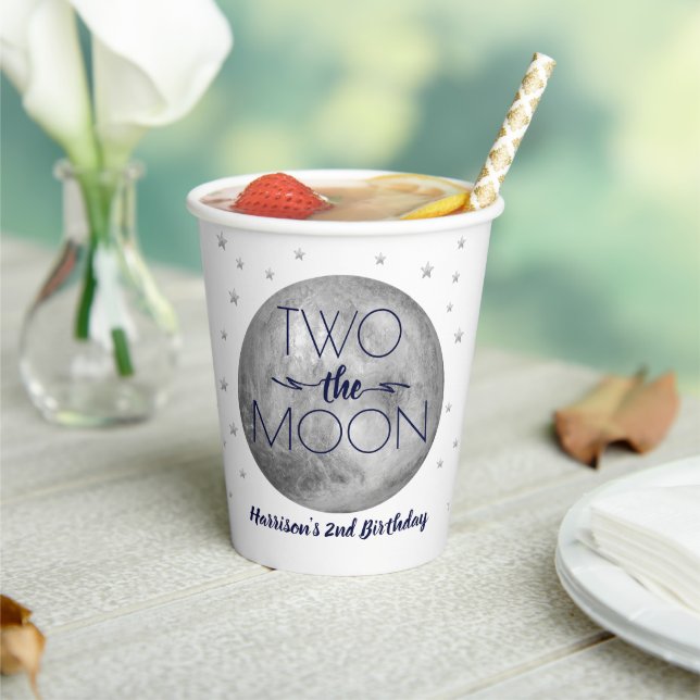 Two The Moon 2nd Birthday Paper Cups (Insitu)