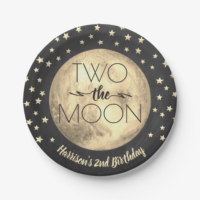 Two The Moon 2nd Birthday Paper Plate (Front)