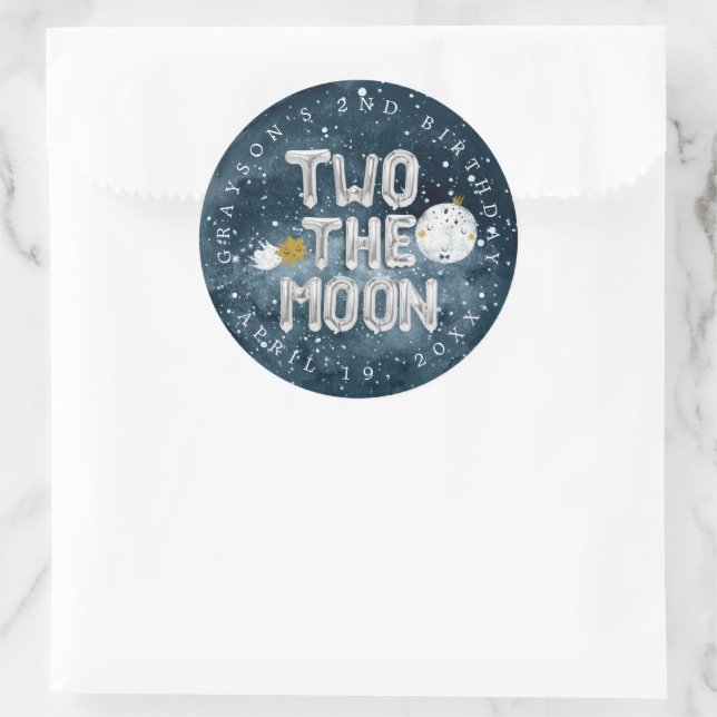 Two the Moon | 2nd Birthday Party Favour Classic Round Sticker (Bag)