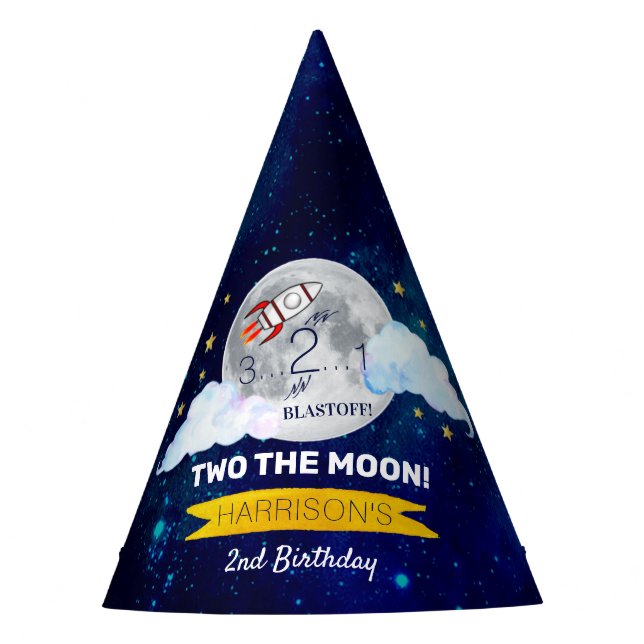 Two The Moon 2nd Birthday Party Hat (Front)
