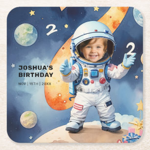 Two the Moon 2nd Birthday Party Square Paper Coaster