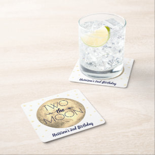Two The Moon 2nd Birthday Party Square Paper Coaster