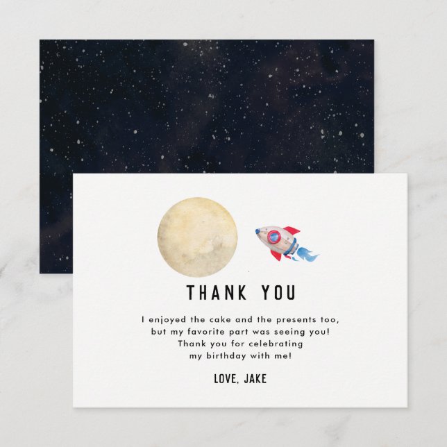 Two The Moon 2nd Birthday Party Thank You Cards (Front/Back)
