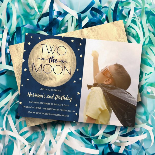 Two The Moon 2nd Birthday Photo Invitation (Creator Uploaded)